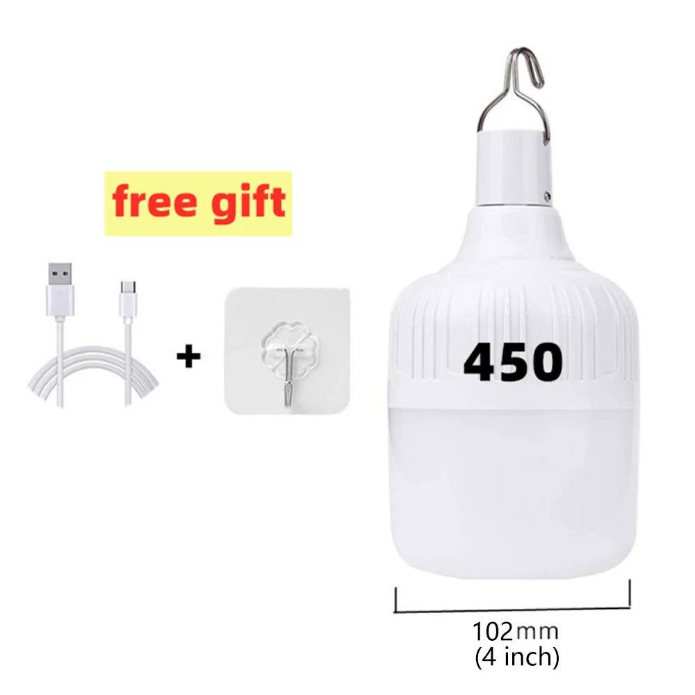 Bombilla LED Portátil Recargable USB con Gancho | 4 Modos, Alta Potencia para Camping y Exteriores