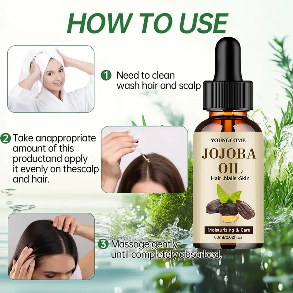 Aceite de jojoba orgánico, aceite hidratante puro para rostro, cabello, piel y uñas |   Relaxador de cabello con aceite portador sin hexano prensado en frío natural