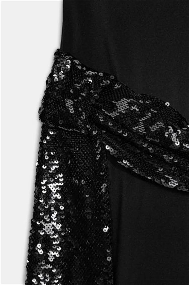 Women's Sequin Patchwork Backless Maxi Dress, Elegant Wide-Sleeved Long Dresses, New Fashion Female Dresses for Evening Party, Daily Gowns