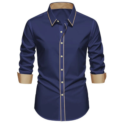 2025 nueva camisa de retazos para hombre, moda de lujo, manga larga, inteligente, informal, esmoquin para las cuatro estaciones, camisas microelásticas para hombre
