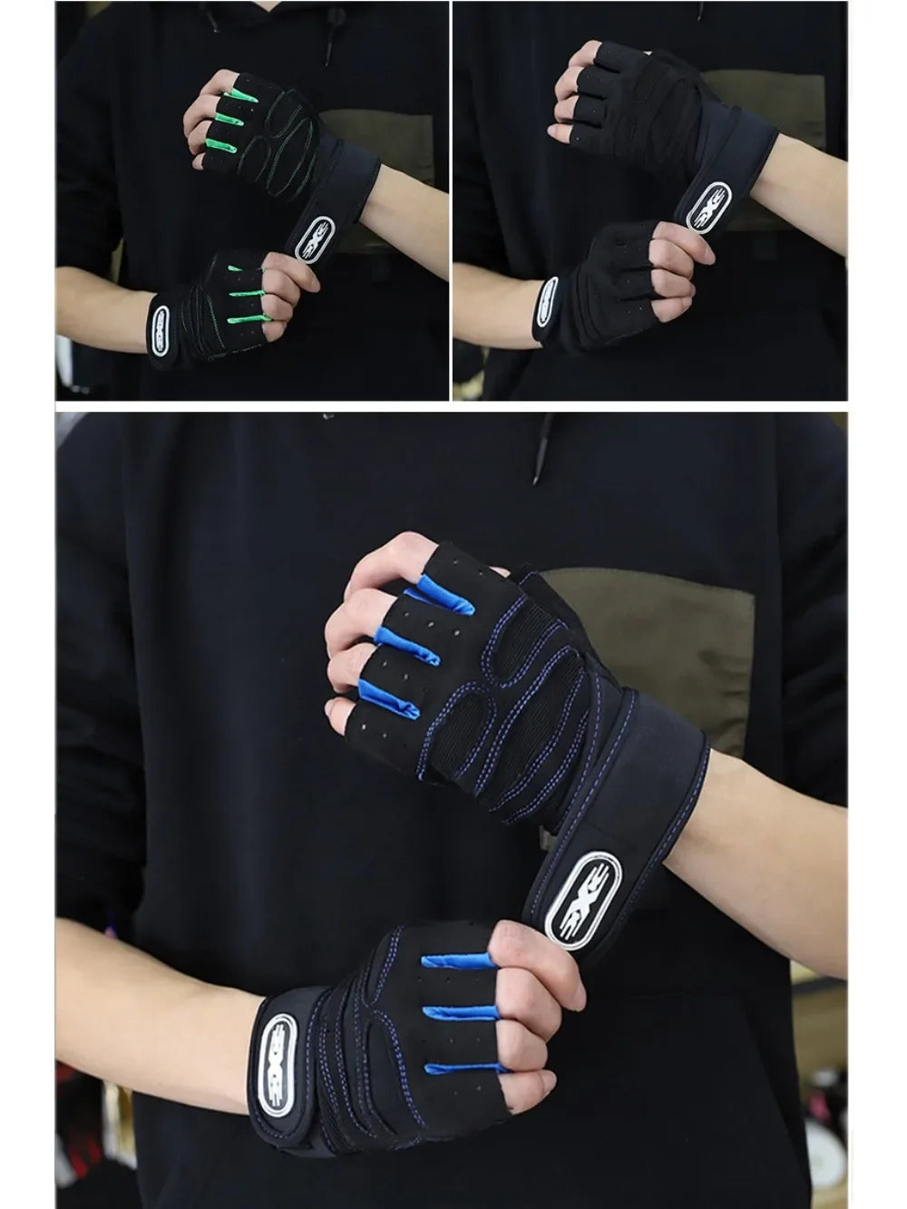 Guantes de Gimnasio Unisex con Soporte de Muñeca – Medio Dedo para Pesas, Ciclismo y Culturismo