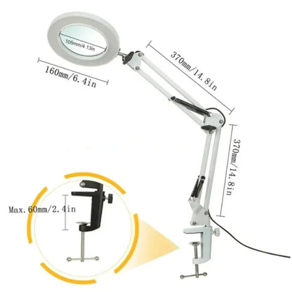 Lupa LED 72 Luces con Brazo Articulado – Aumento 8X/10X, 3 Modos de Color, USB