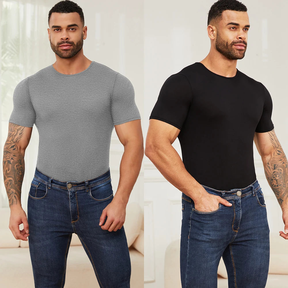 Body Moldeador de Manga Corta para Hombre – Control de Barriga y Entrenador de Cintura