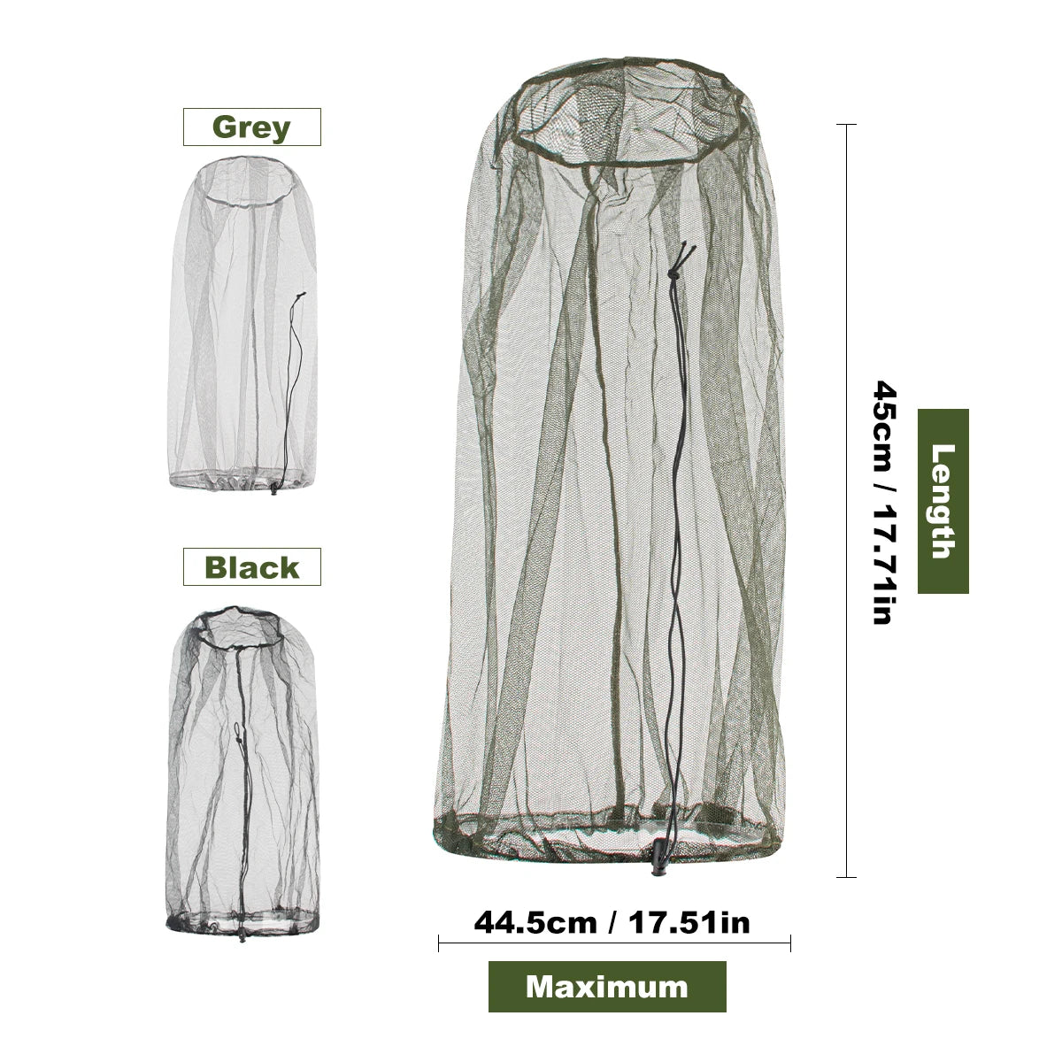 1 unidad de malla Ultra grande y larga con agujeros Extra finos, mosquitera suave y duradera, mosquitera Premium, Protector facial para cabeza de insecto, gorra para acampar
