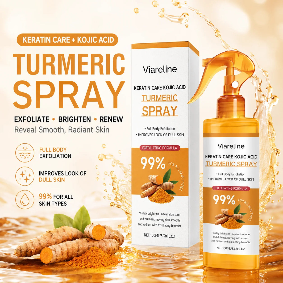 Spray Exfoliante Kójico con Cúrcuma | Cuidado Corporal