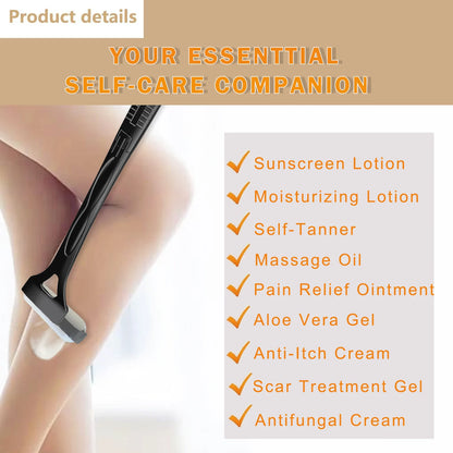 Aplicador de Loción y Protector Solar para Espalda – Mango Largo Plegable con 2 Cabezales