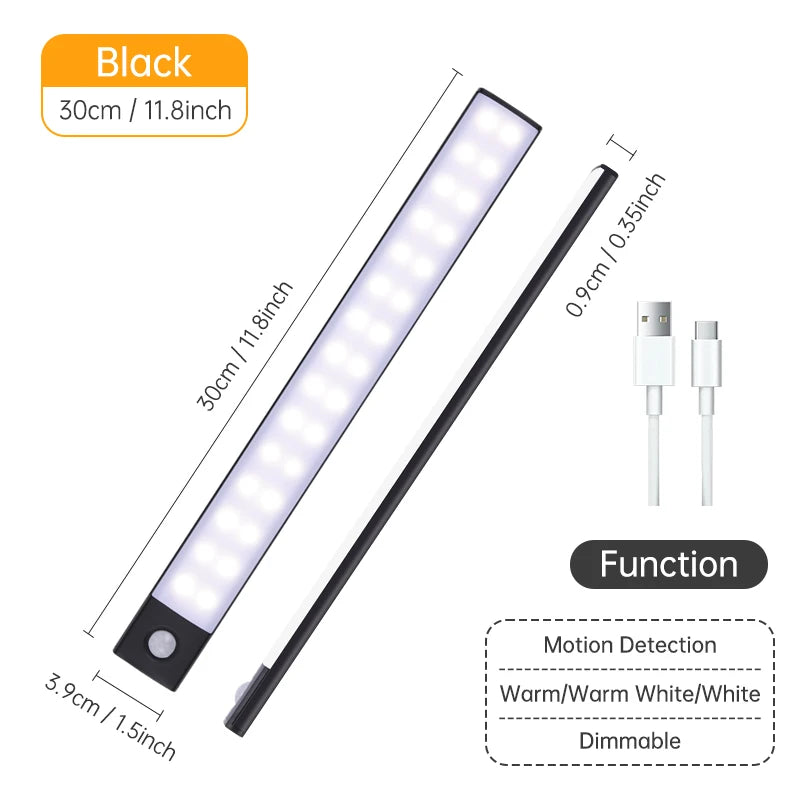 Wireless LED Night Light with Motion Sensor, USB Rechargeable Night Lamp for Wardrobe, Under Cabinet Lighting for Kitchen