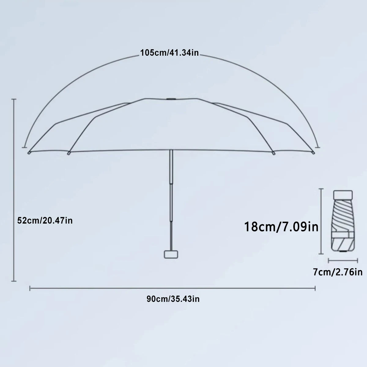 Paraguas UV Ultraligero Plegable – Sol y Lluvia, Dosel 190T