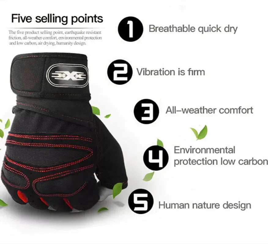 Guantes de Gimnasio Unisex con Soporte de Muñeca – Medio Dedo para Pesas, Ciclismo y Culturismo