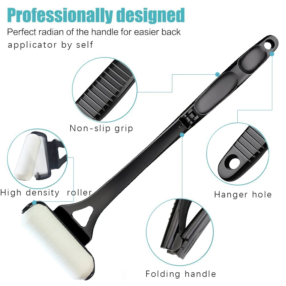 Aplicador de Loción y Protector Solar para Espalda – Mango Largo Plegable con 2 Cabezales