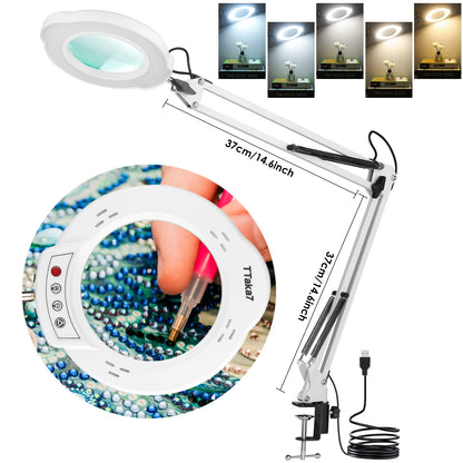 Lupa LED 72 Luces con Brazo Articulado – Aumento 8X/10X, 3 Modos de Color, USB