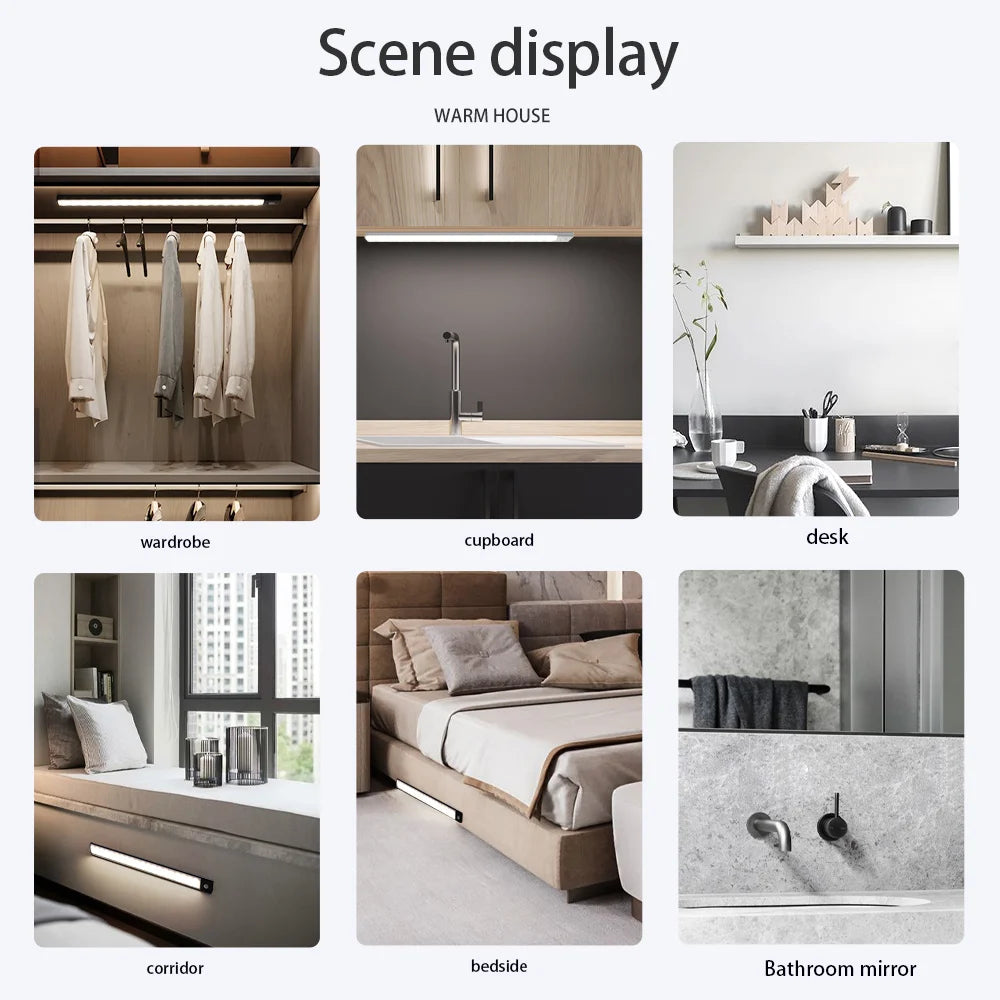 Wireless LED Night Light with Motion Sensor, USB Rechargeable Night Lamp for Wardrobe, Under Cabinet Lighting for Kitchen