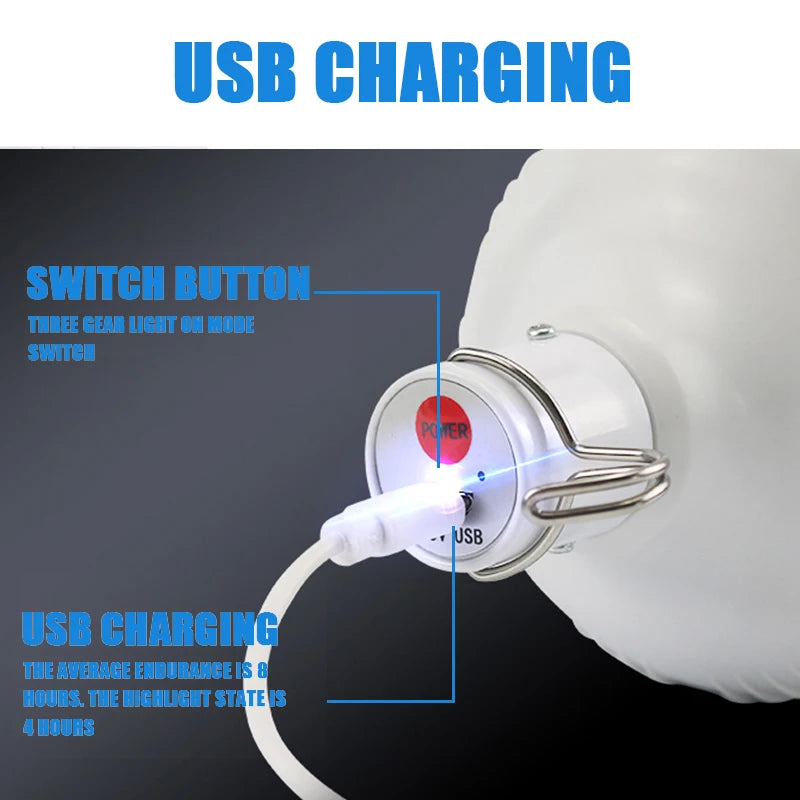 Bombilla LED Portátil Recargable USB con Gancho | 4 Modos, Alta Potencia para Camping y Exteriores