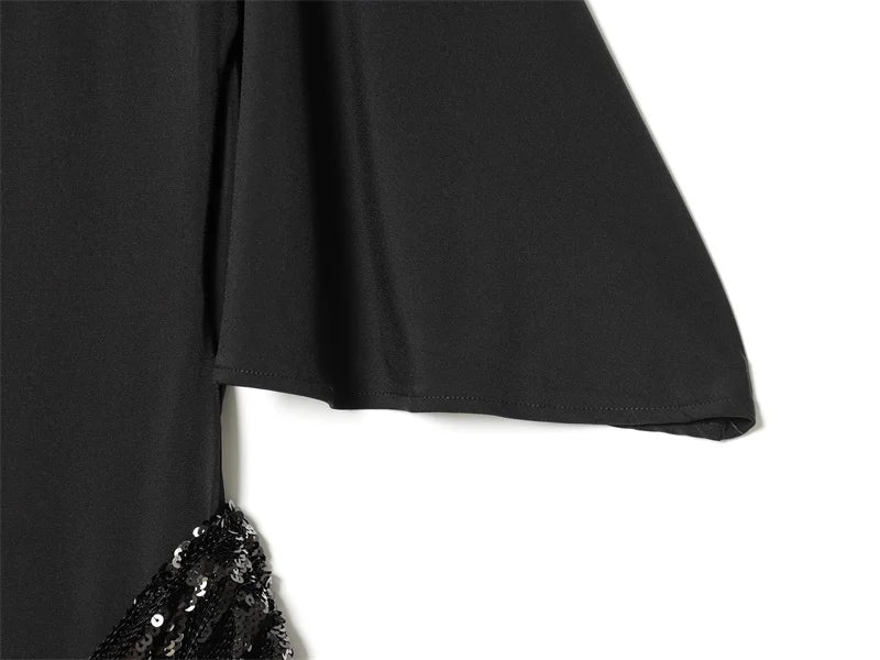 Women's Sequin Patchwork Backless Maxi Dress, Elegant Wide-Sleeved Long Dresses, New Fashion Female Dresses for Evening Party, Daily Gowns