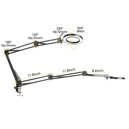 Lupa LED 72 Luces con Brazo Articulado – Aumento 8X/10X, 3 Modos de Color, USB
