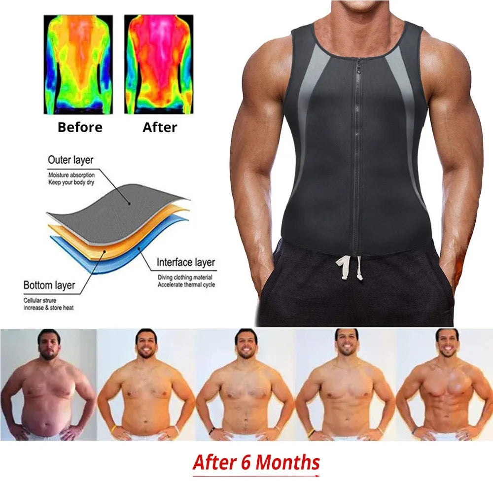 Men's Abdomen Reducer, Body Shaper, Sweat Promoter, Sauna Vest, Waist Trainer for Fitness, Tummy Slimming Shapewear, Fat Burner Tank Top