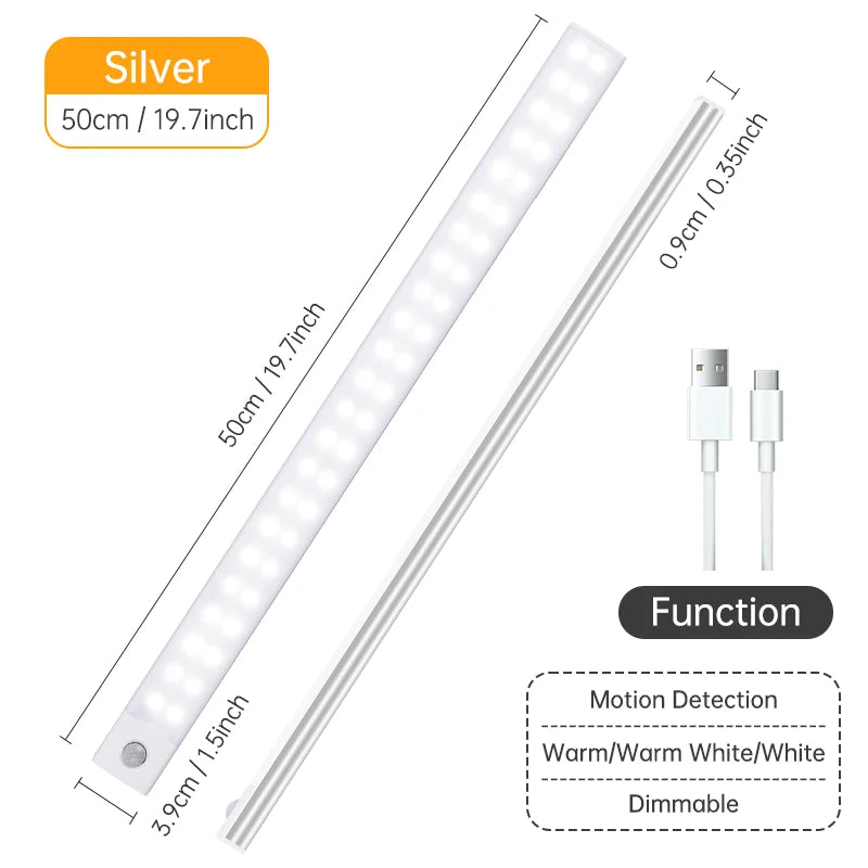 Wireless LED Night Light with Motion Sensor, USB Rechargeable Night Lamp for Wardrobe, Under Cabinet Lighting for Kitchen