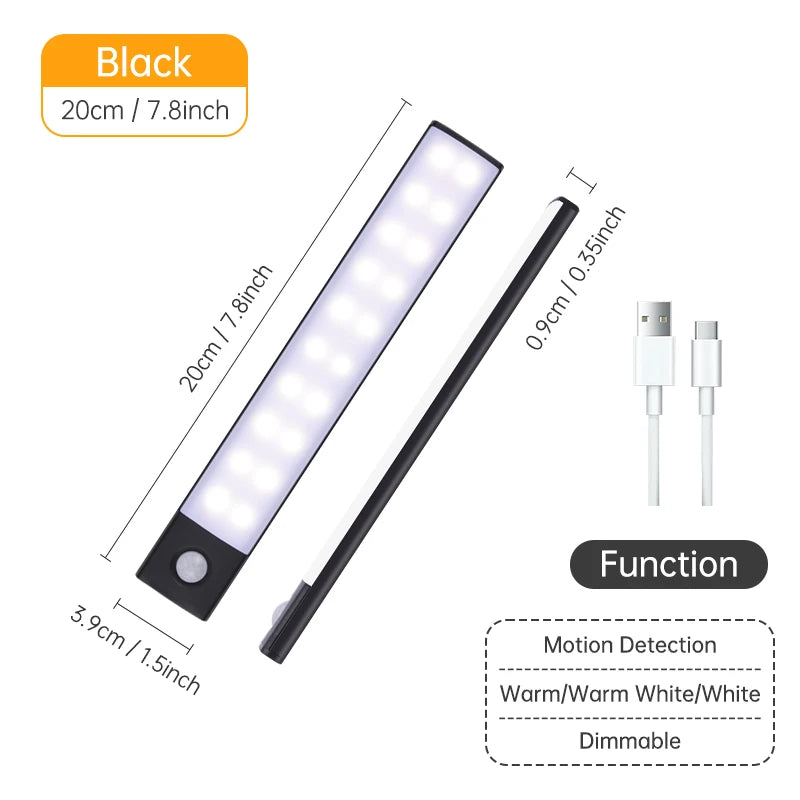 Wireless LED Night Light with Motion Sensor, USB Rechargeable Night Lamp for Wardrobe, Under Cabinet Lighting for Kitchen