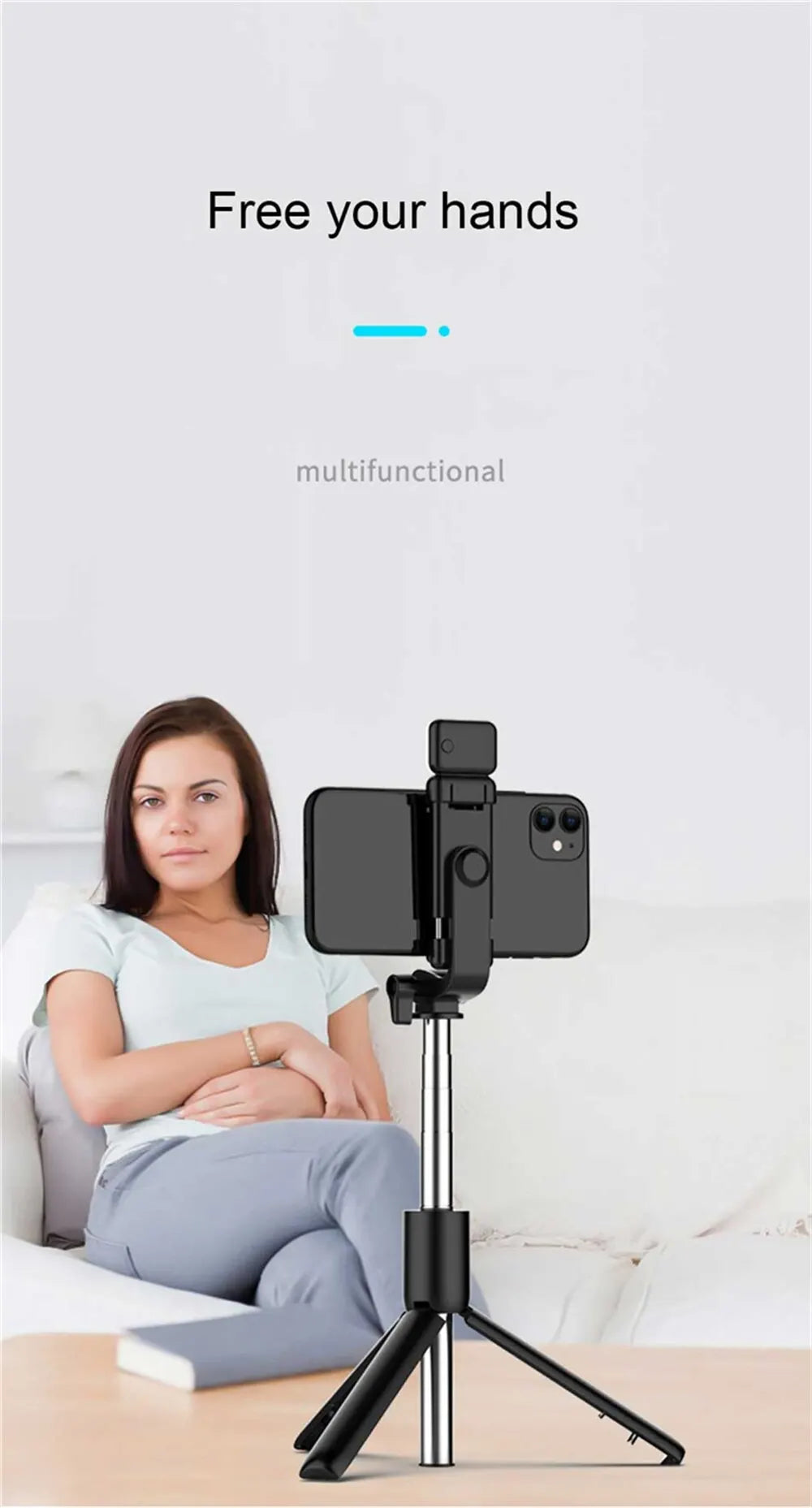 New Bluetooth Selfie Stick, Mobile Phone Holder, Multifunctional Portable Retractable Mini Tripod with Wireless Remote Shutter