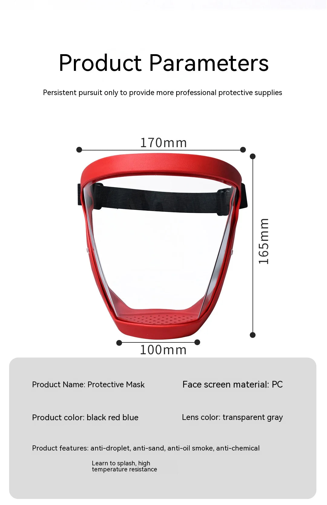 Transparent Face Shield for Work, Anti-fog Oil-proof Full Face Mask for Kitchen