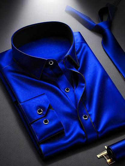 2025 nueva camisa de retazos para hombre, moda de lujo, manga larga, inteligente, informal, esmoquin para las cuatro estaciones, camisas microelásticas para hombre