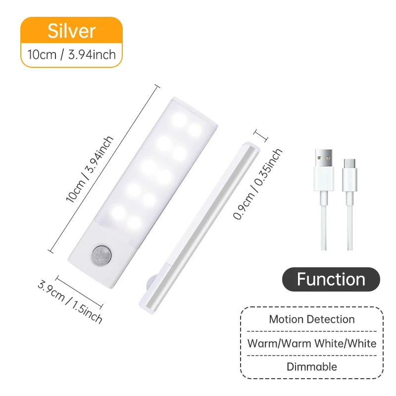 Wireless LED Night Light with Motion Sensor, USB Rechargeable Night Lamp for Wardrobe, Under Cabinet Lighting for Kitchen
