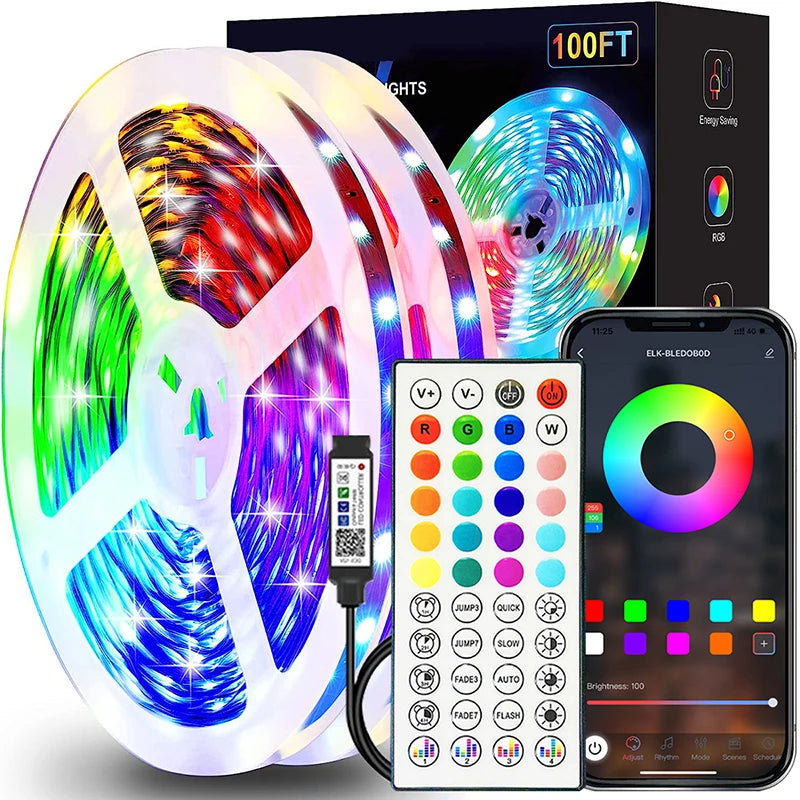 Tira de Luces LED RGB con Control por App – 1M a 40M, USB 5V, Multicolor para Habitación