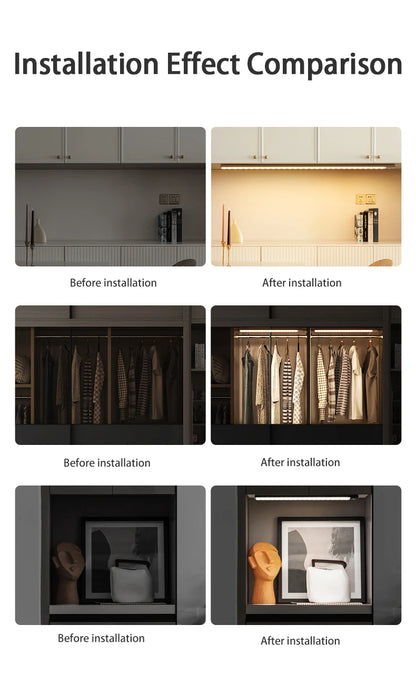 Wireless LED Night Light with Motion Sensor, USB Rechargeable Night Lamp for Wardrobe, Under Cabinet Lighting for Kitchen