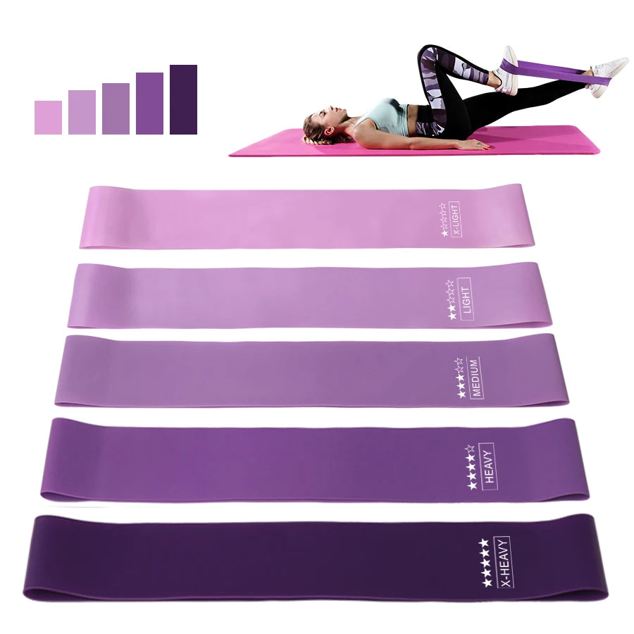 Bandas Elásticas de Resistencia – Set de 5 Niveles | Látex Natural | Fitness, Yoga, Pilates y Crossfit
