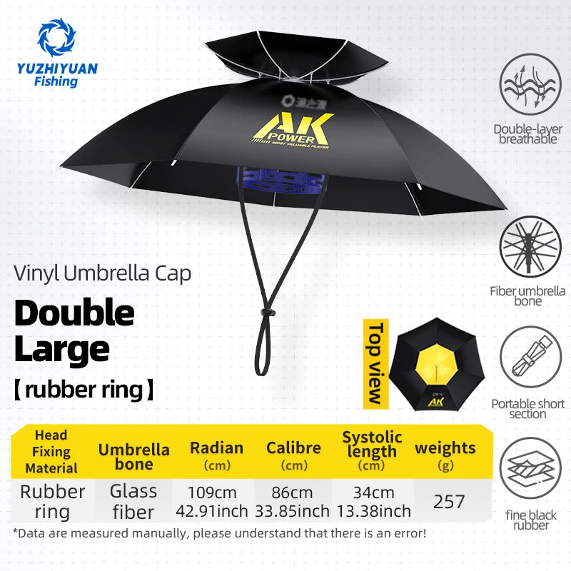 Portable folding umbrella, UPF 50+ hat, UV protection, hands-free umbrella, 7 ribs, waterproof, for fishing and gardening
