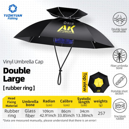 Portable folding umbrella, UPF 50+ hat, UV protection, hands-free umbrella, 7 ribs, waterproof, for fishing and gardening