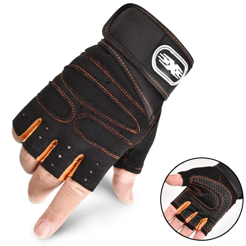 Guantes de Gimnasio Unisex con Soporte de Muñeca – Medio Dedo para Pesas, Ciclismo y Culturismo