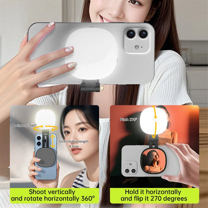 Espejo Magnético para Selfies con Luz de Relleno Bicolor | Mini, Ajustable, Reversible