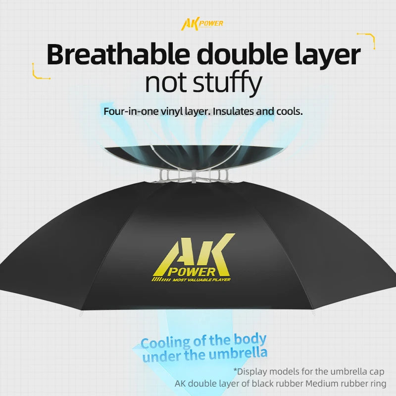 Portable folding umbrella, UPF 50+ hat, UV protection, hands-free umbrella, 7 ribs, waterproof, for fishing and gardening