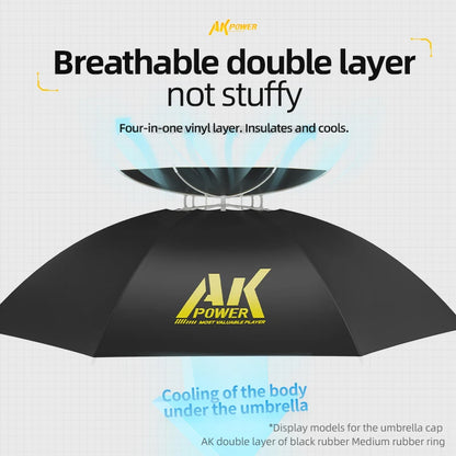 Portable folding umbrella, UPF 50+ hat, UV protection, hands-free umbrella, 7 ribs, waterproof, for fishing and gardening