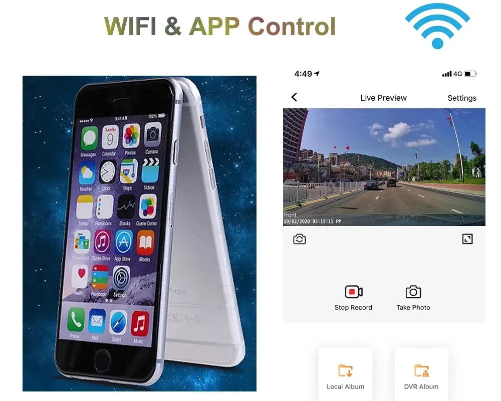 Cámara DVR para Coche WiFi | 4K 2160P / 2K 1600P | Monitor de Estacionamiento 24H | Control por App