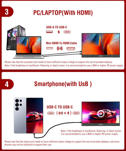 14-inch Portable Touch Monitor Optional Non-Touch 16:10 400cd/m2 Gaming Computer Expand Screen for XBox PS4/5 Switch Laptop