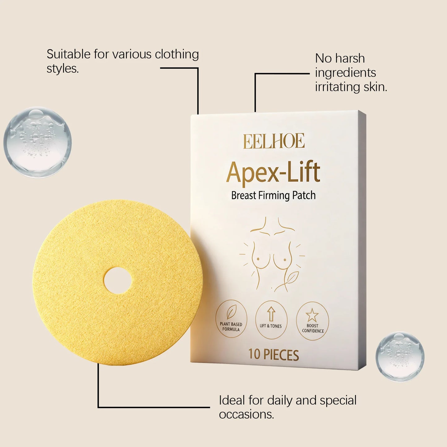 Breast lift patch, 10 Pcs, firming and shaping, skin care, hydrolyzed collagen, infusion, invisible and comfortable women's clothing