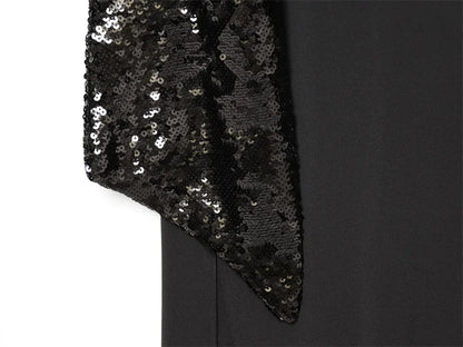 Women's Sequin Patchwork Backless Maxi Dress, Elegant Wide-Sleeved Long Dresses, New Fashion Female Dresses for Evening Party, Daily Gowns