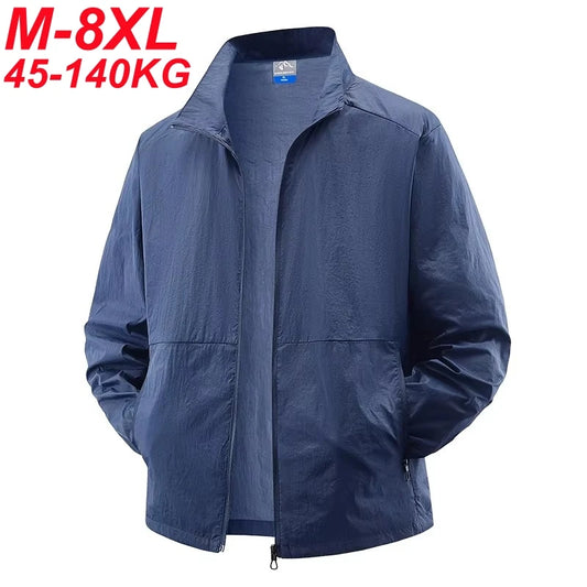 Abrigos de piel con protección UV UPF50 + para hombre, talla grande 8XL, 7XL, 6XL, cortavientos de verano, chaqueta reflectante con bloqueo UV para parabrisas ligero