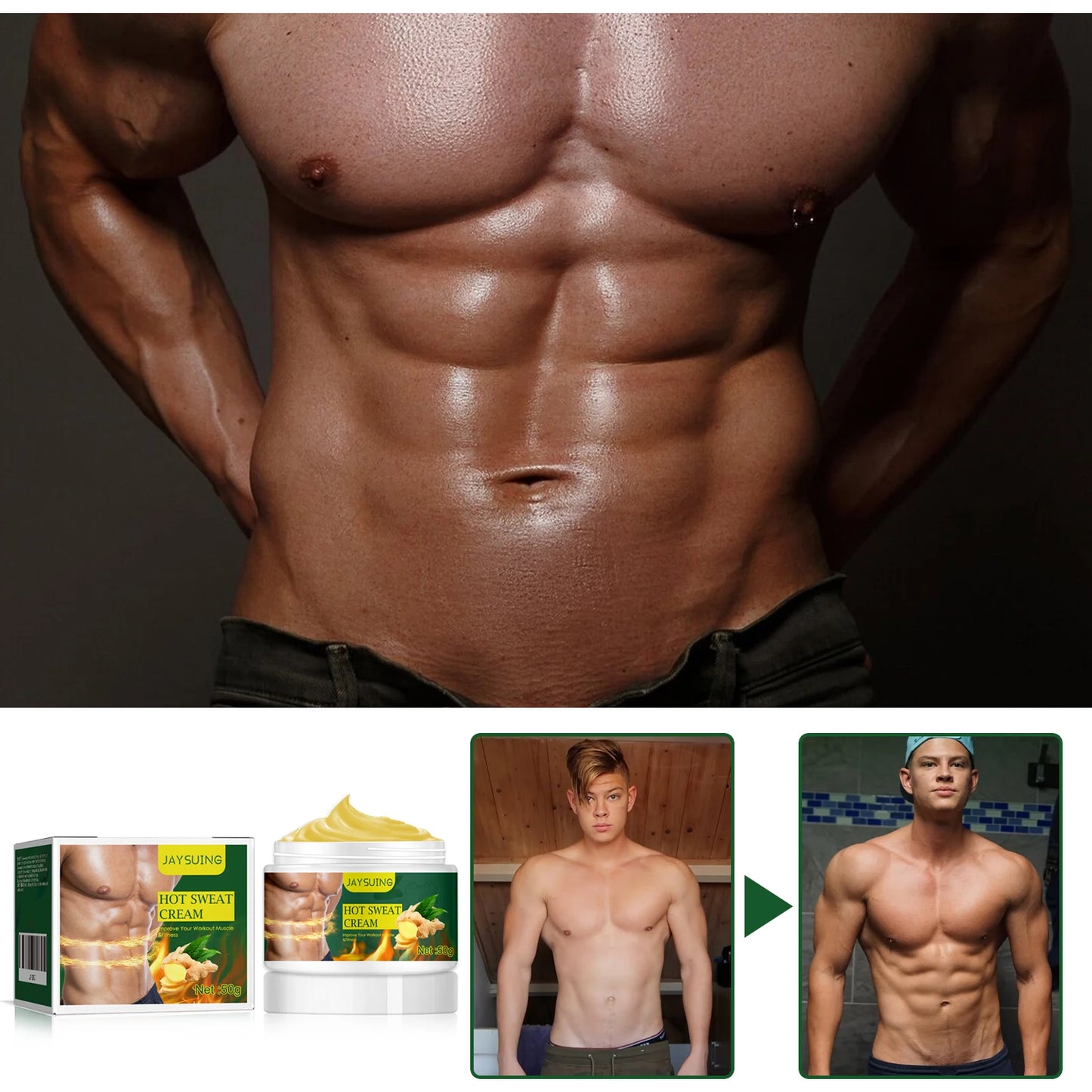 Massage Cream for Men for Body Care, Warming Sensation, Post-Workout Recovery, Skin Hydration, Firming Routine, Non-Greasy, 50g