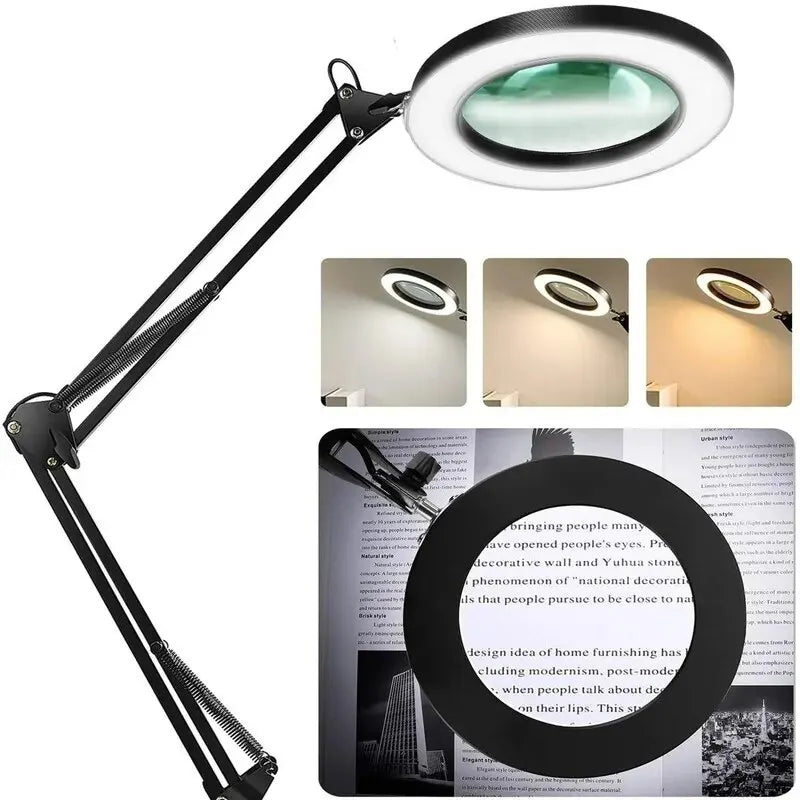 Lupa LED 72 Luces con Brazo Articulado – Aumento 8X/10X, 3 Modos de Color, USB