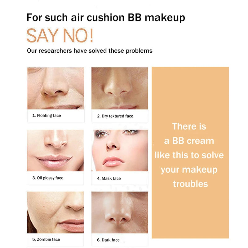 BB Cream Air Cushion, Moisturizing Foundation, Concealer, Whitening, Oil Control, Waterproof, Butterfly Powder Puff, Makeup Cosmetics