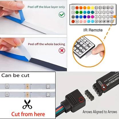 Tira de Luces LED RGB con Control por App – 1M a 40M, USB 5V, Multicolor para Habitación