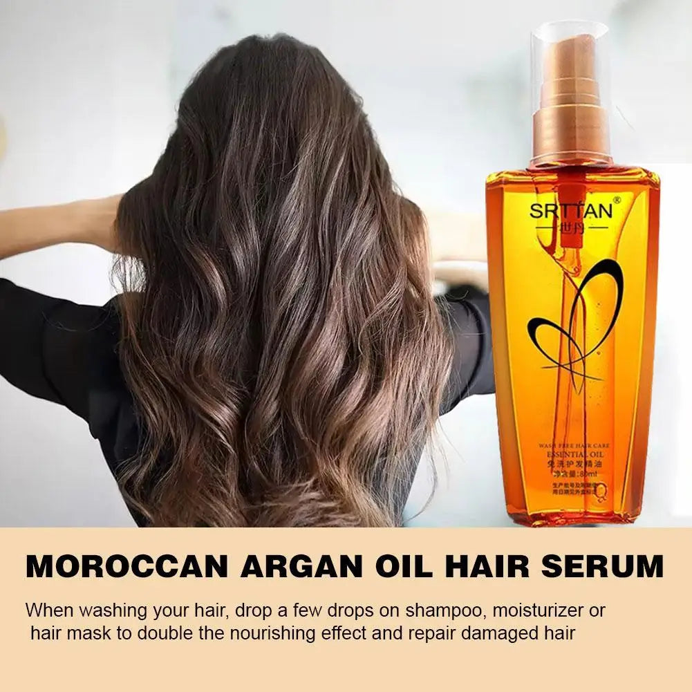 Suero para el cabello con aceite de argán marroquí, niebla de aceite ligera para el cabello para puntas abiertas, cabello rizado y malabarros, reparación de aceite para el cabello, brillo brillante