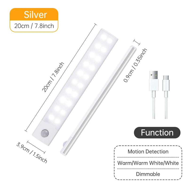 Wireless LED Night Light with Motion Sensor, USB Rechargeable Night Lamp for Wardrobe, Under Cabinet Lighting for Kitchen