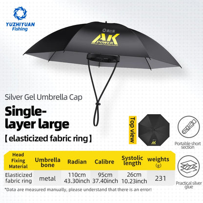 Portable folding umbrella, UPF 50+ hat, UV protection, hands-free umbrella, 7 ribs, waterproof, for fishing and gardening