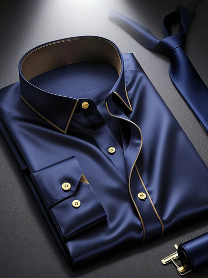 2025 nueva camisa de retazos para hombre, moda de lujo, manga larga, inteligente, informal, esmoquin para las cuatro estaciones, camisas microelásticas para hombre