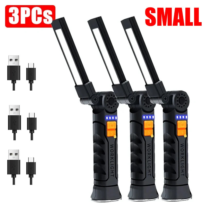 Portable COB LED Lantern, USB Rechargeable Work Light, Magnetic Hanging Lamp with Built-in Battery, Camping Flashlight