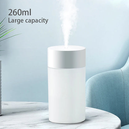 260ML USB Ultrasonic Air Humidifier LED Lamp Mini Essential Oil Diffuser Car Purifier Aromatic Anion Mist Maker with Romantic Light